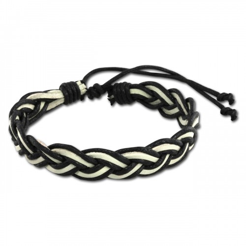 SilberDream Unisex Lederarmband schwarzweiß Knotenverschluß Armband LAP533S