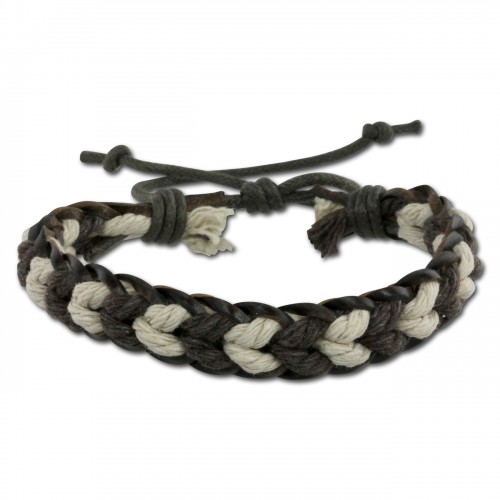 SilberDream Unisex Lederarmband braunweiß Knotenverschluß Armband LAP524B