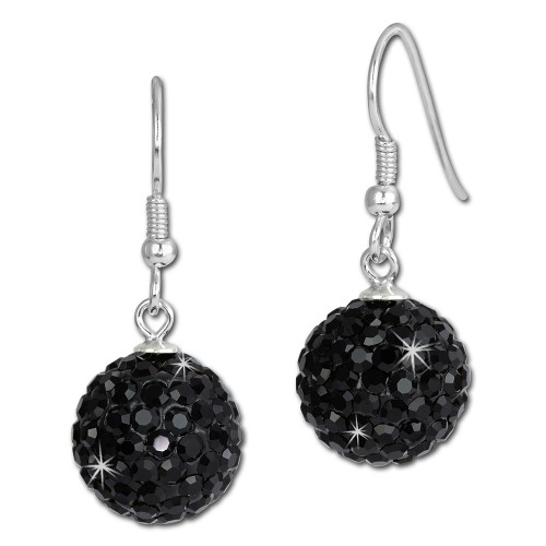 SilberDream Ohrhnger Glitzerkugel 12mm schwarz Silber Ohrring GSO2812S