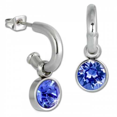 Amello Edelstahl Creole Swarovski Elements Zirkonia blau Ohrring ESOS02B