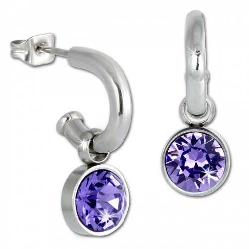 Amello Edelstahl Creole Swarovski Elements Zirkonia lila Ohrring ESOS02V