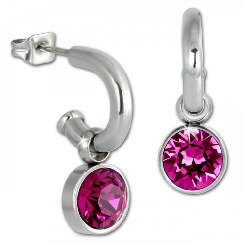 Amello Edelstahl Creole Swarovski Elements Zirkonia fuchsia Ohrring ESOS02P
