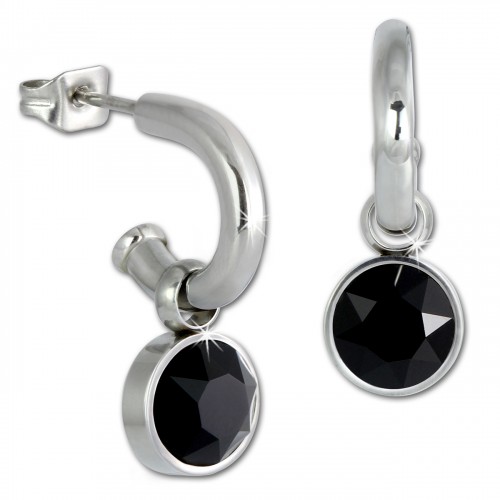 Amello Edelstahl Creole Swarovski Elements Zirkonia schwarz Ohrring ESOS02S