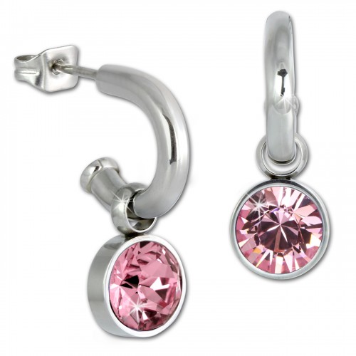 Amello Edelstahl Creole Swarovski Elements Zirkonia rosa Ohrring ESOS02A