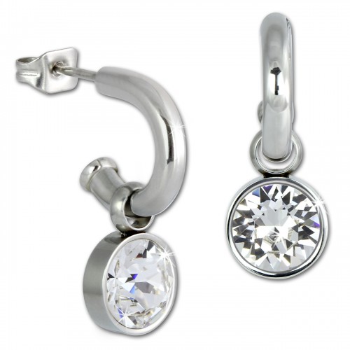 Amello Edelstahl Creole Swarovski Elements Zirkonia weiß Ohrring ESOS02W