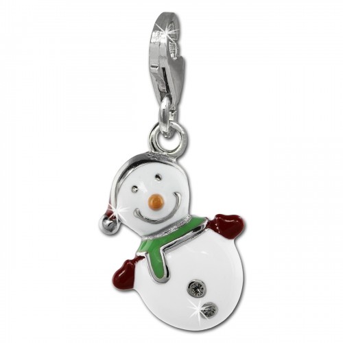 SilberDream Charm Schneemann weiß 925 Silber Armband Anhänger FC845W