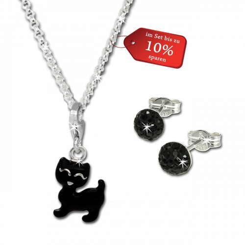 SilberDream Kinder Schmuck Set Katze schwarz Zirkonia 925 Silber FCA088