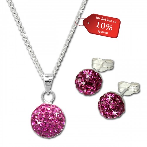 SilberDream Glitzer Set Pink Kette Anhnger Ohrringe 925 Silber GSS053P