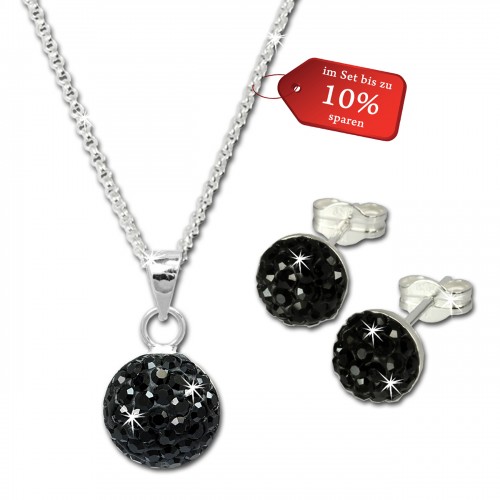 SilberDream Glitzer Set Schwarz Kette Anhänger Ohrringe 925 Silber GSS053S