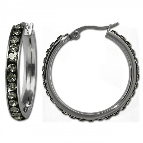 Amello Creole 30mm Edelstahl Swarovski Elements grau Ohrring ESOS04K
