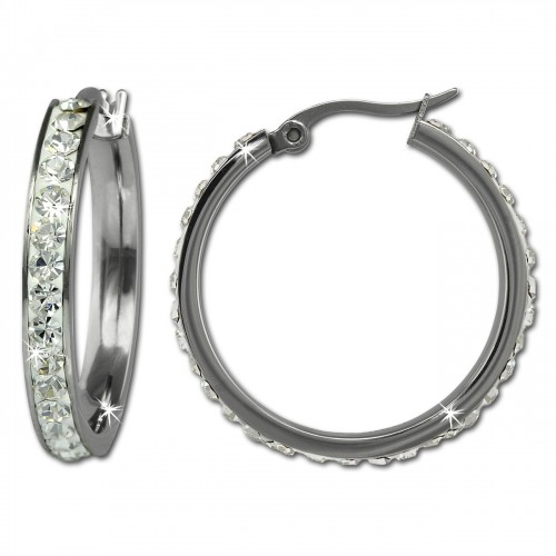 Amello Creole 30mm Edelstahl Swarovski Elements weiß Ohrring ESOS04W