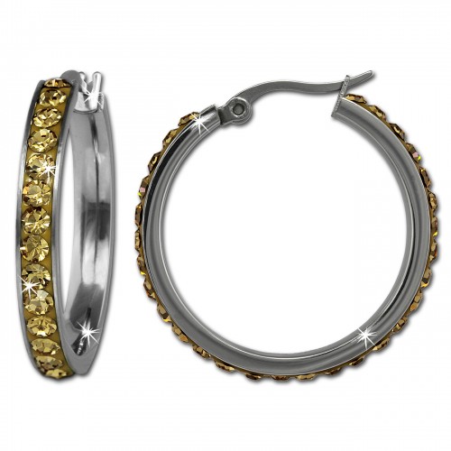 Amello Creole 30mm Edelstahl Swarovski Elements bernstein Ohrring ESOS04Y