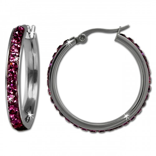 Amello Creole 30mm Edelstahl Swarovski Elements flieder Ohrring ESOS04F