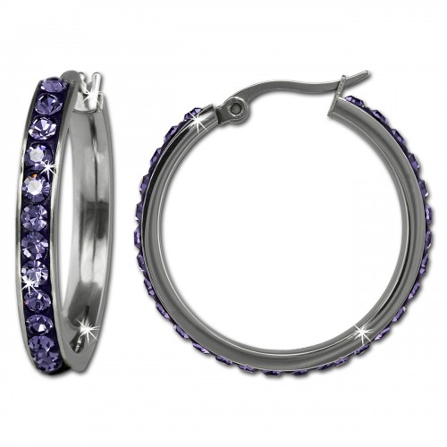 Amello Creole 30mm Edelstahl Swarovski Elements lila Ohrring ESOS04V