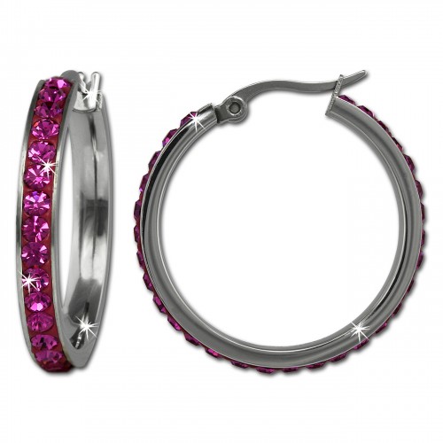 Amello Creole 30mm Edelstahl Swarovski Elements fuchsia Ohrring ESOS04P