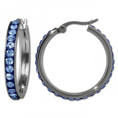 Amello Creole 30mm Edelstahl Swarovski Elements hellblau Ohrring ESOS04H