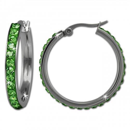 Amello Creole 30mm Edelstahl Swarovski Elements hellgrün Ohrring ESOS04L