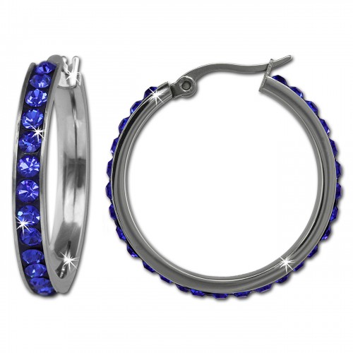 Amello Creole 30mm Edelstahl Swarovski Elements blau Damen Ohrring ESOS04B
