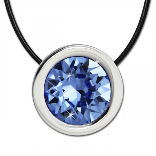 Amello Edelstahlset Swarovski Elements Zirkonia blau mit Lederkette ESSS01H