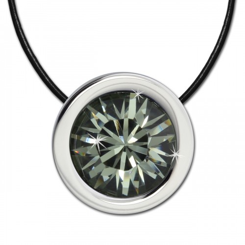Amello Edelstahlset Swarovski Elements Zirkonia grau mit Lederkette ESSS01K