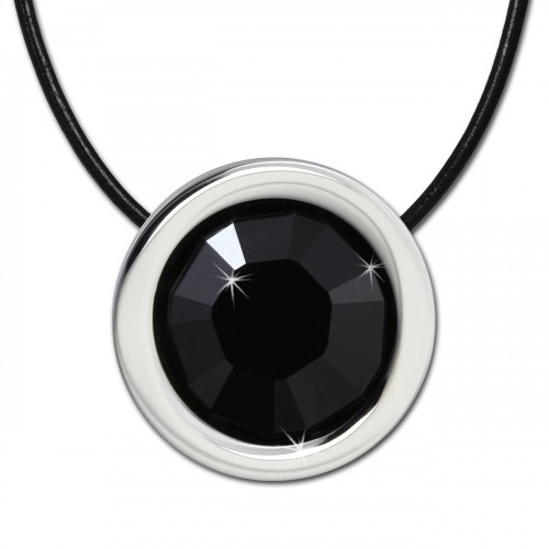 Amello Edelstahlset Swarovski Elements Zirkonia schwarz mit Lederkette ESSS01S