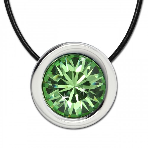 Amello Edelstahlset Swarovski Elements Zirkonia grün mit Lederkette ESSS01L