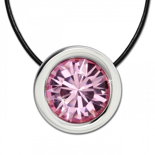 Amello Edelstahlset Swarovski Elements Zirkonia rosa mit Lederkette ESSS01A