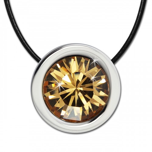 Amello Edelstahlset Swarovski Elements Zirkonia bernstein mit Lederkette ESSS01Y