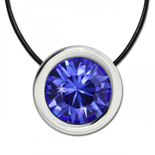 Amello Edelstahlset Swarovski Elements Zirkonia blau mit Lederkette ESSS01B
