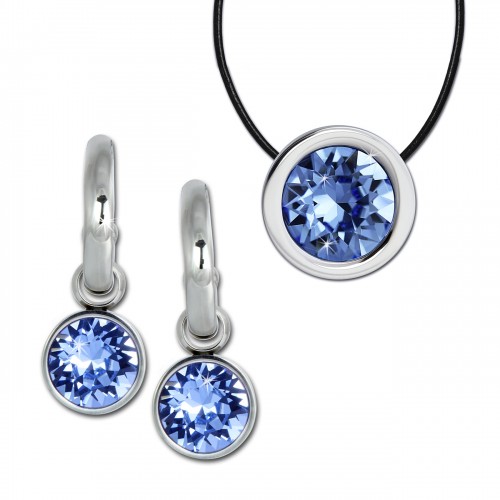 Amello Edelstahl Schmuckset Ohrring Kette Swarovski Elements hellblau ESSS02H