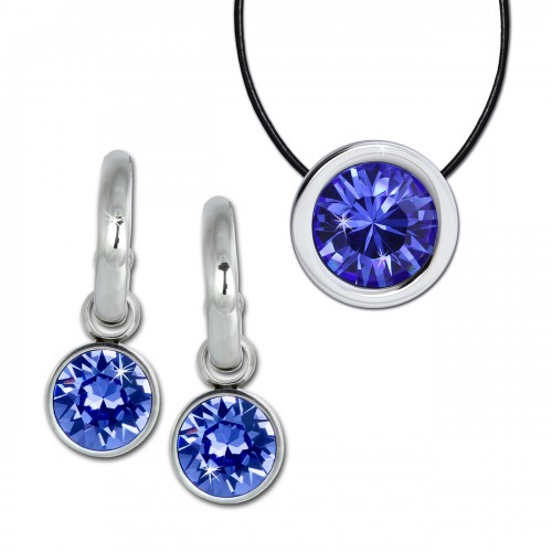 Amello Edelstahl Schmuckset Ohrring Kette Swarovski Elements blau ESSS02B