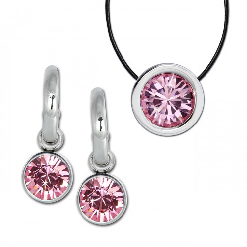Amello Edelstahl Schmuckset Ohrring Kette Swarovski Elements rosa ESSS02A
