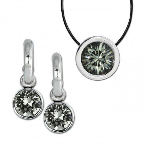 Amello Edelstahl Schmuckset Ohrring Kette Swarovski Elements grau ESSS02K