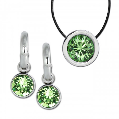 Amello Edelstahl Schmuckset Ohrring Kette Swarovski Elements hellgrün ESSS02L