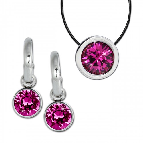 Amello Edelstahl Schmuckset Ohrring Kette Swarovski Elements fuchsia ESSS02P