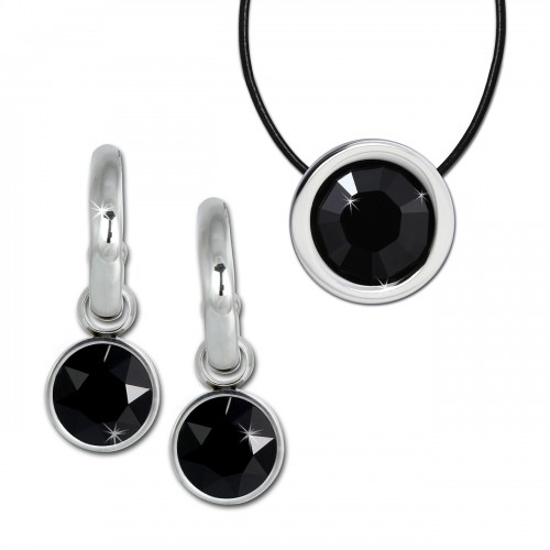 Amello Edelstahl Schmuckset Ohrring Kette Swarovski Elements schwarz ESSS02S
