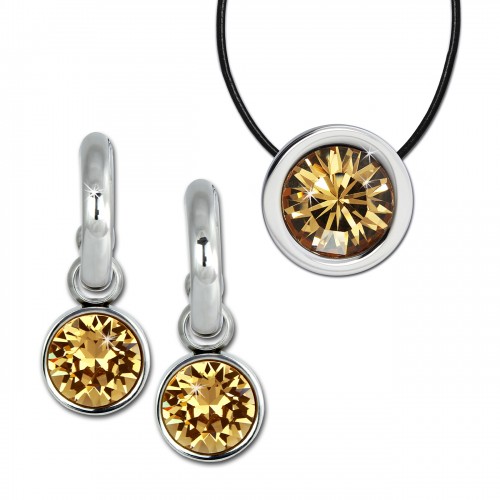 Amello Edelstahl Schmuckset Ohrring Kette Swarovski Elements bernstein ESSS02Y
