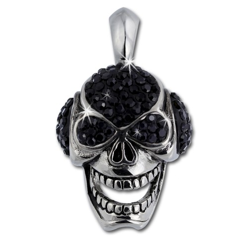 Amello Totenkopf Kettenanhänger schwarze Zirkonia Edelstahlschmuck ESHS50S