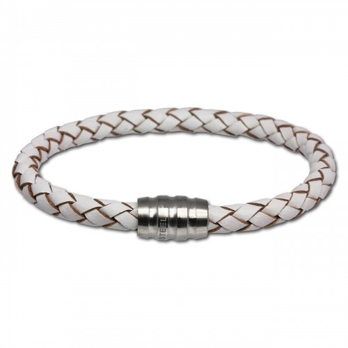 SilberDream Leder Armband weiß 18cm mit Edelstahl Verschluss LS1520