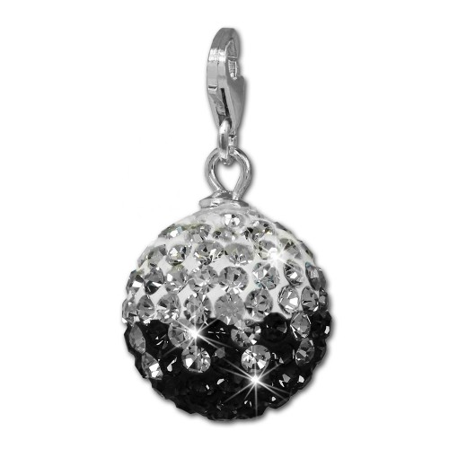 SilberDream Glitzer Charm Kugel schwarzweiß Swarovski Elements GSC219S