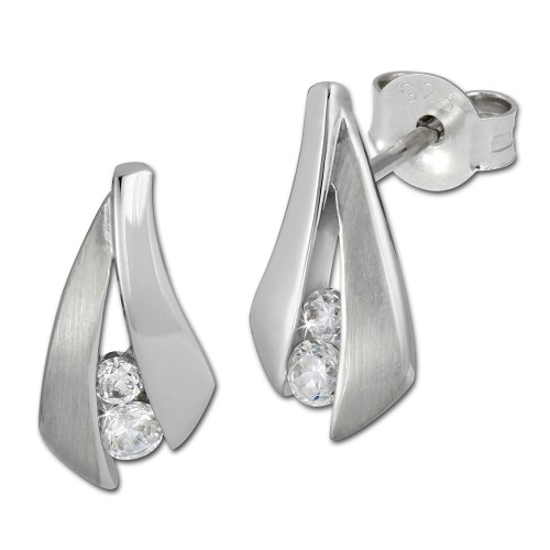 SilberDream Ohrstecker Zirkonia wei teilmattiert Ohrring SDO286PW