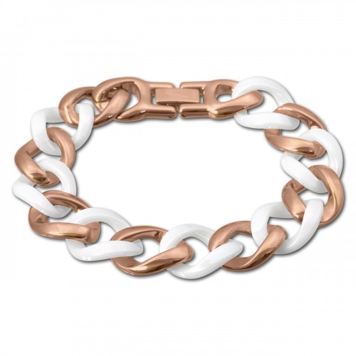 Amello Armband Keramik Panzer weiß rosevergoldet Edelstahlschmuck ESAX20W0