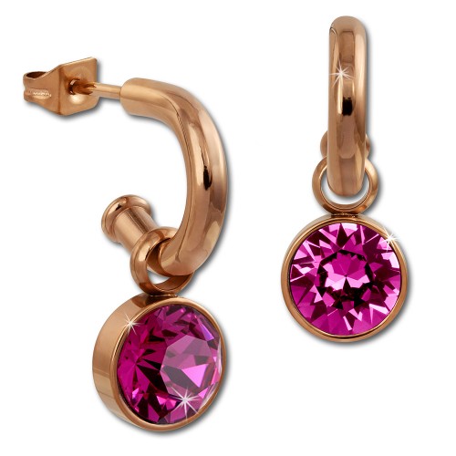 Amello Edelstahl Creole rosegold Swarovski Elements Zirkonia fuchsia ESOS51P
