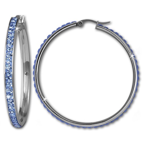 Amello Creole 50mm Edelstahl Swarovski Elements hellblau Ohrring ESOS05H