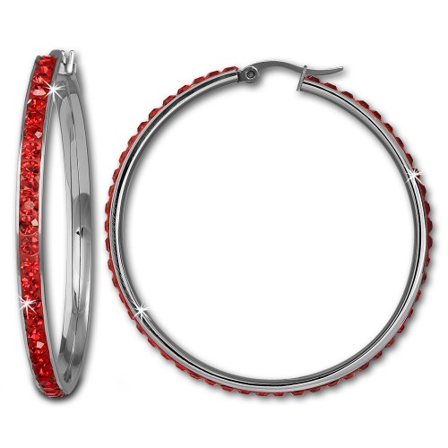 Amello Creole 50mm Edelstahl Swarovski Elements rot Ohrring ESOS05R