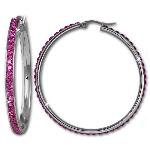 Amello Creole 50mm Edelstahl Swarovski Elements fuchsia Ohrring ESOS05P