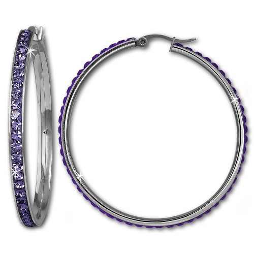 Amello Creole 50mm Edelstahl Swarovski Elements lila Ohrring ESOS05V