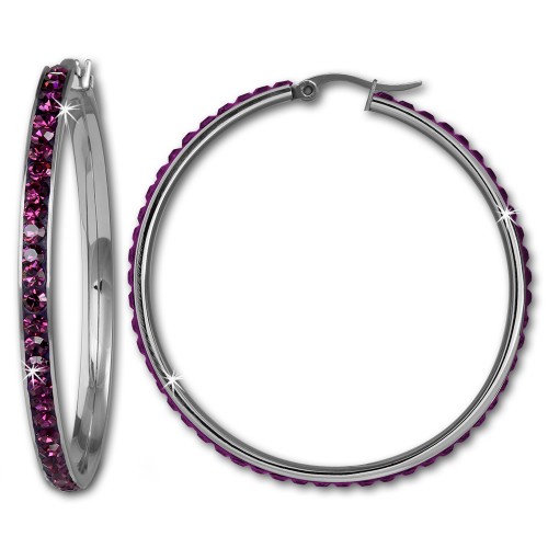 Amello Creole 50mm Edelstahl Swarovski Elements flieder Ohrring ESOS05F