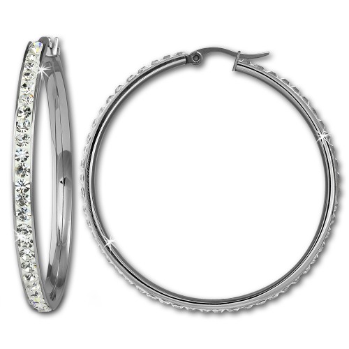 Amello Creole 50mm Edelstahl Swarovski Elements weiß Ohrring ESOS05W