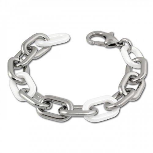Amello Armband Keramik grobe Glieder weiß Damen Edelstahlschmuck ESAX19W9